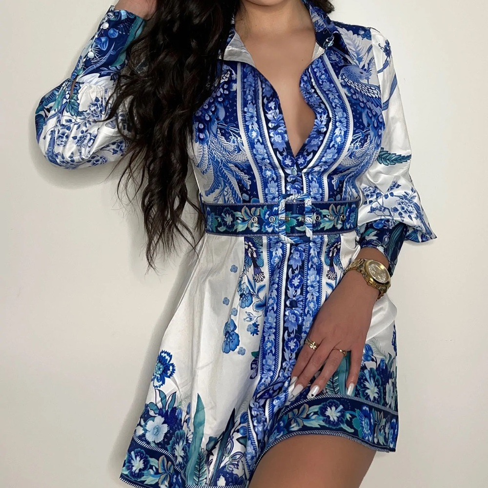 Always On Trend Belted Mini Dress - Blue